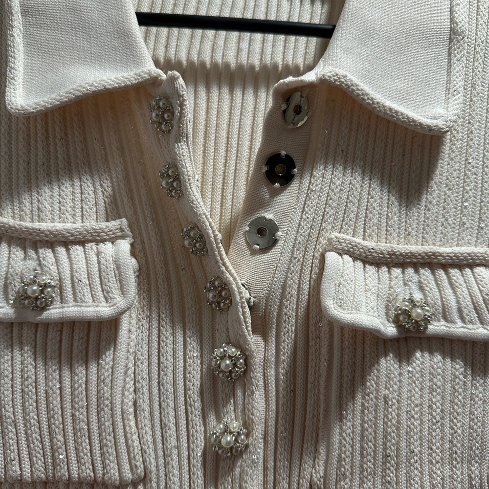 Self-Portrait Ivory Ribbed Mini Dress - Picture 2 of 2